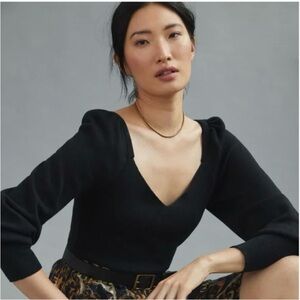 Anthropologie Sweetheart Puff Sleeve Sweater